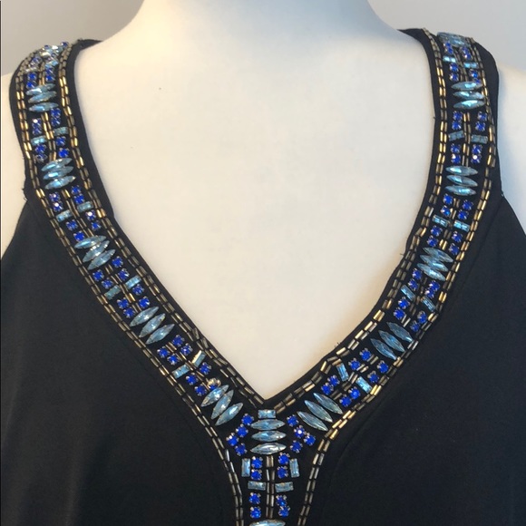 WHBM black top with Blue and gold embellishments - Picture 3 of 6